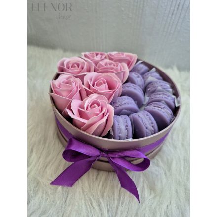 Elenor Dekor - Selyemvirágbox macaron illatviasszal (levendula)